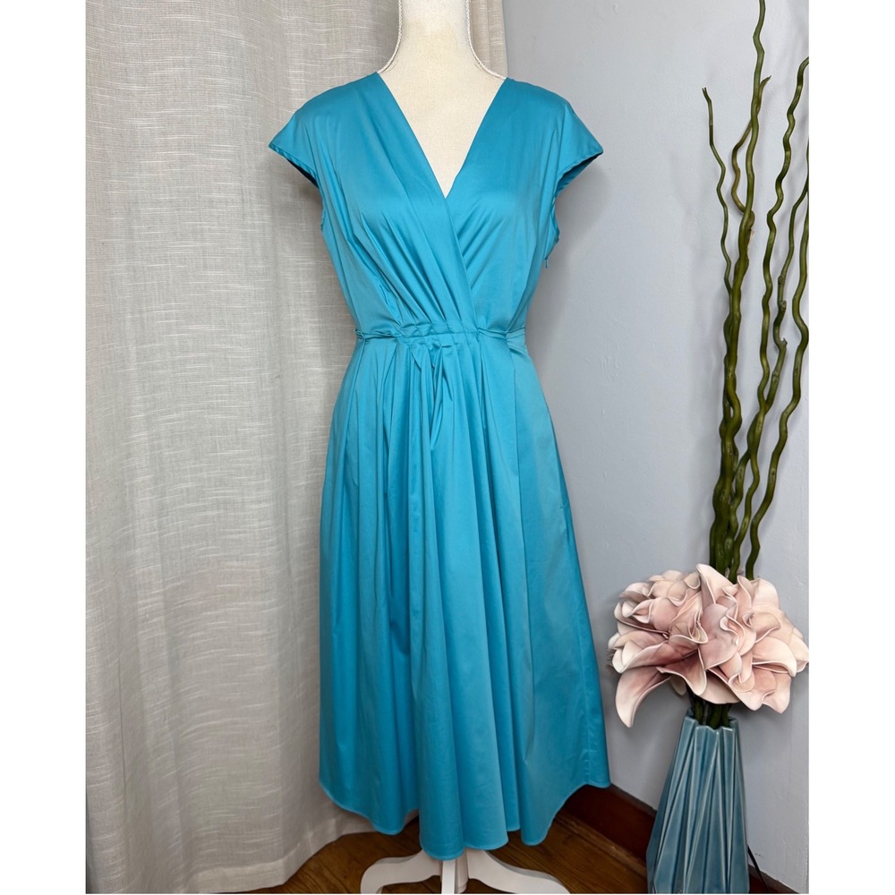 NEW Weekend Max Mara Vertice Pleated Midi Dress Turquoise Blue Women's Size 6